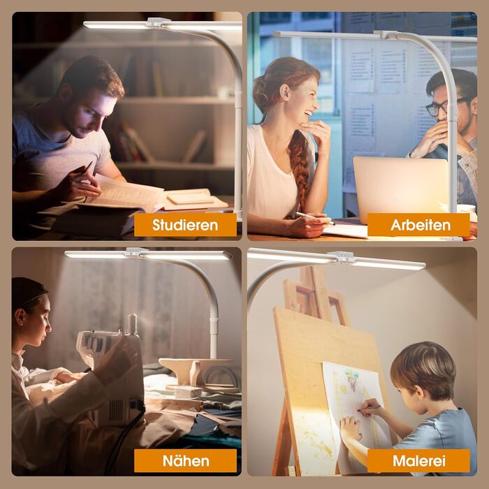 SIBRILLE Dual-Head LED Desk Lamp - Adjustable, Dimmable, Eye Protection for Office, PC, and Monitor Use