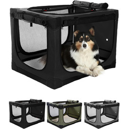 Складана переносна собача будка для собак середніх та великих порід, 106.7 см, з 4 дверцятами, чорна, з сумкою для зберігання, 106*78*78 см