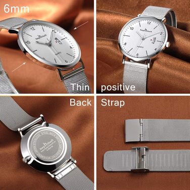 Годинник на зап'ясті Unendlich для чоловіків: ультратонкий, водонепроникний, кварцовий, з мінімалістичним цифровим дисплеєм, з цифровим календарем, для бізнесу та повсякденного носіння, з нержавіючою сталею (Silver-b)