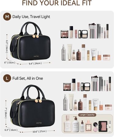 Косметичка-органайзер для подорожей, велика місткість, водонепроникна, з ручкою та кількома відділеннями (Чорний, M)