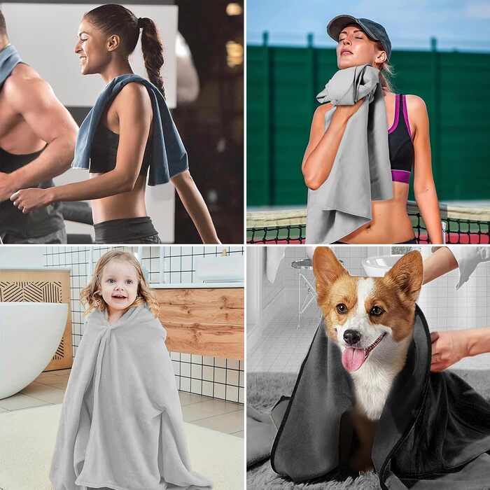 PUWOWYE Набір рушників з мікрофібри (2 шт.): великий 160x80 см + маленький 80x40 см, швидковисихаючі, для спорту, фітнесу, сауни, пляжу, подорожей та відпочинку на природі, блакитні