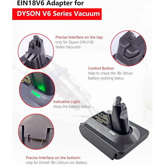 Адаптер Dyson V7 V8 для акумулятора Makita 18V Li-Ion до пилососів Dyson V7 V8 Animal Fluffy Motorhead, EIN18V6