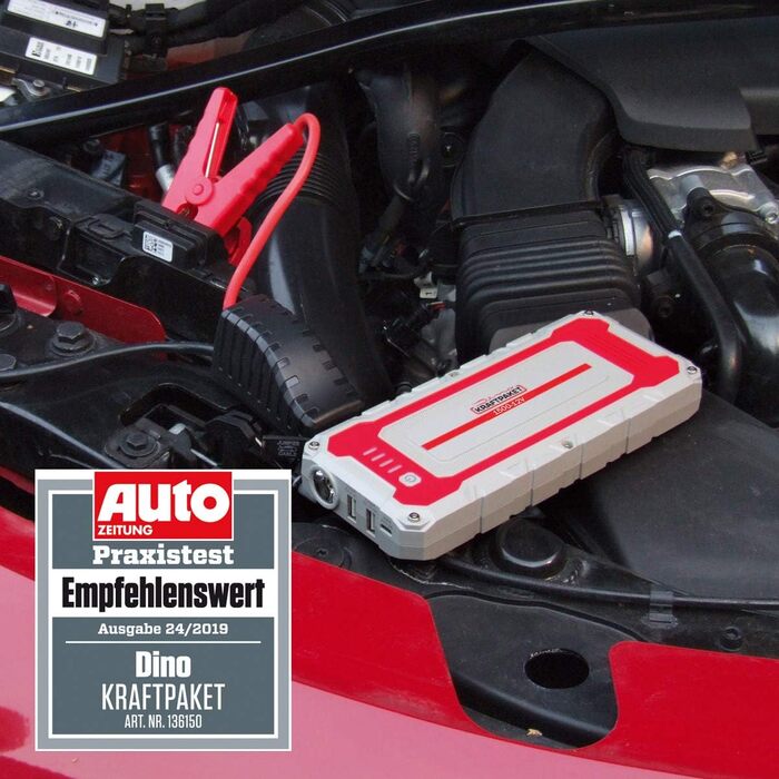 Портативний пусковий пристрій Dino KRAFTPAKET 12V-1500A: для авто, мото, човнів, кемперів та електромобілів. Підтримка GEL, EFB, AGM акумуляторів.