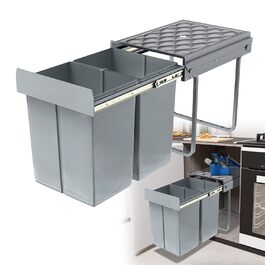 Вбудований контейнер для сміття HENGMEI, сірий, 2x20L (висувний, для кухні)