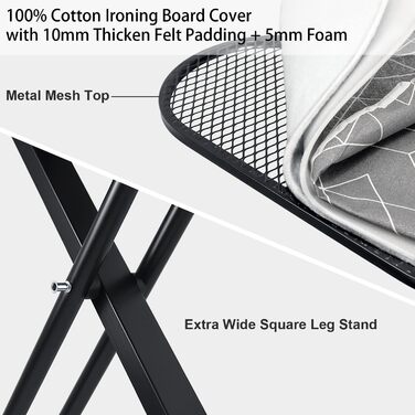 Прасувальна дошка Duwee Extra велика з парогенератором, термостійкий чохол з товстим двошаровим наповнювачем, регульована висота, міцні стабільні ніжки та складана, 122 x 43 см, сіра