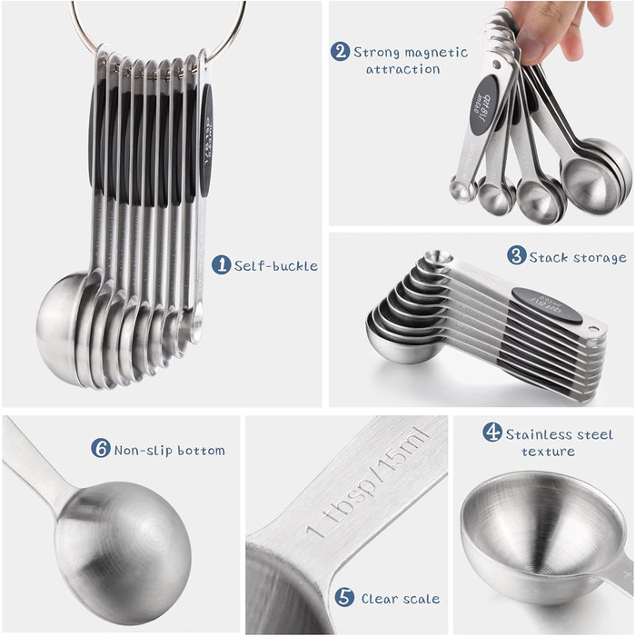 Stainless Steel Measuring Cups 7-Piece Stackable Set for Measuring Dry or Liquid Ingredients Kitchen Helper Metal Measuring Cups for Cooking & Baking (7+B9)