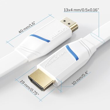 Плоский HDMI кабель KabelDirekt – 2 метри, 4K@60Hz, Ethernet, для Blu-ray, PS5/Xbox Series X/Switch, білий