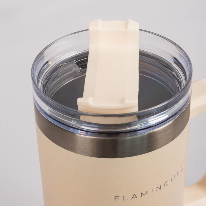 Термокружка з трубочкою Flamingueo - термос, сталева термокружка з ручкою, 1.18L, блакитний (бежевий), зберігає холод 24г, гаряче - 10г