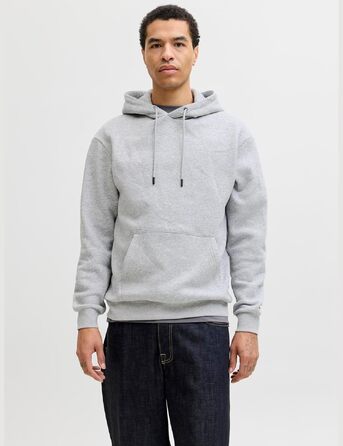 Чоловічий худі Jack & Jones однотонний з капюшоном, світло-сірий меланж, розмір L