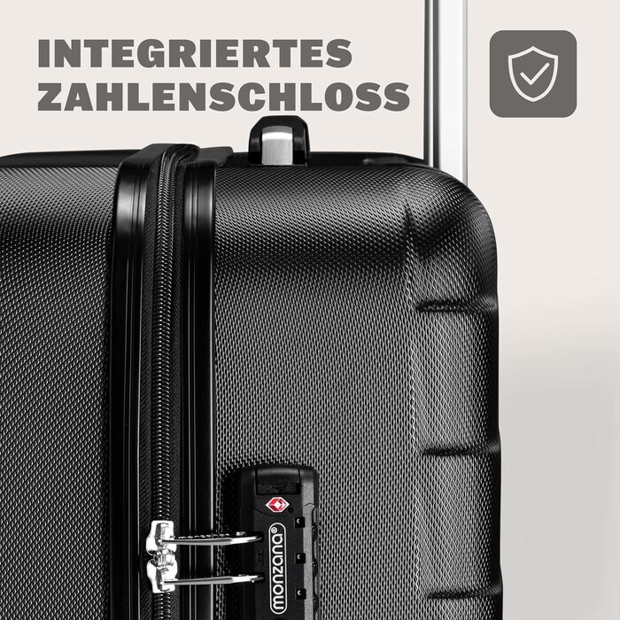 Набір валіз MONZANA® 3шт. Exopack TSA, колір Midnight: M, L, XL з жорсткими корпусами, гелевими ручками, 4 колесами та телескопічною ручкою