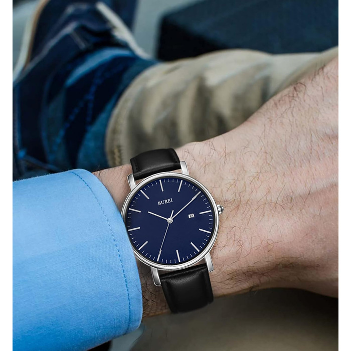 Годинник чоловічий BUREI, аналоговий, кварцовий, з сітчатим ремінцем, блакитний | Подарунок для чоловіків