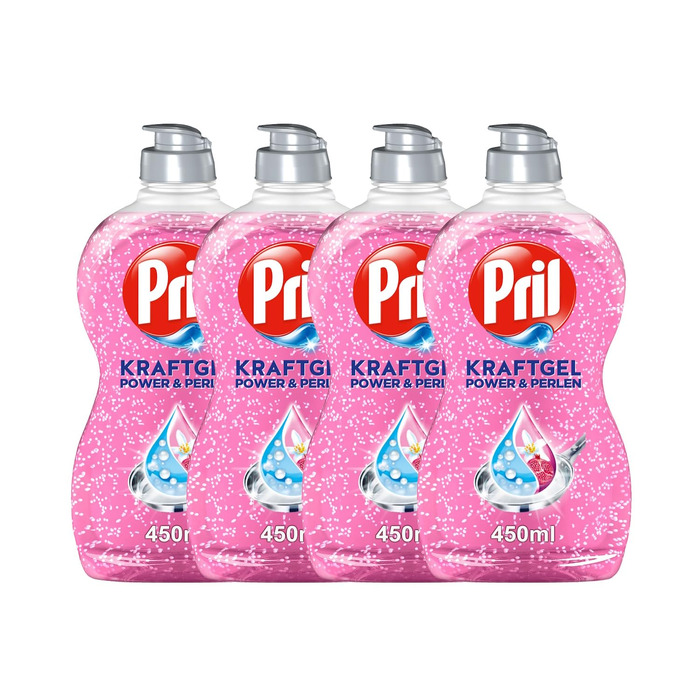 Засіб для миття посуду Pril Kraft Gel Power & Perlen, висока розчинна сила жиру, 450 мл (набір 4 шт)