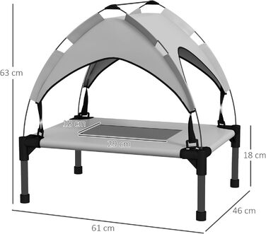 Лежанка для собак PawHut з балдахіном, сірого кольору, 61 x 46 x 63 см. Підходить для міні та маленьких собак. Атмосферостійка, з дихаючим матеріалом.