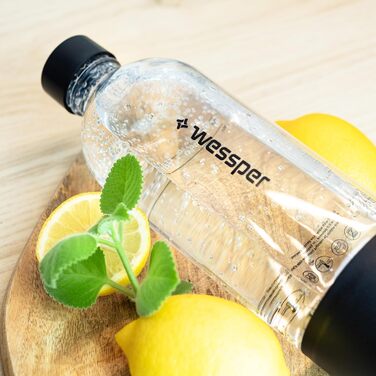 Wessper Газова вода: комплект з машиною для газування, 800 мл PET-пляшки, без BPA, 60л CO2, професійний карбонізатор води, білий (чорний)