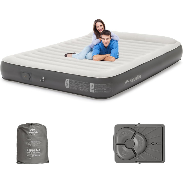 Надувна матрац Naturehike для 2 осіб з електричним насосом, 200x150x25 см. Самостійно надувається, преміум-якість. Ідеально для кемпінгу, дому та гостей. Колір: коричневий, сірий.