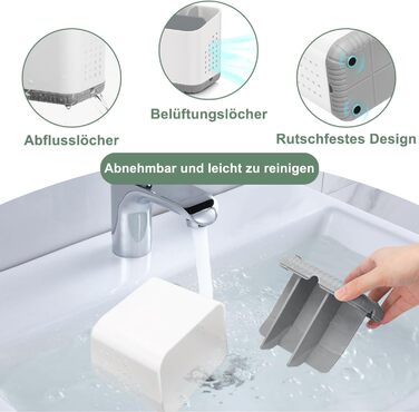 Тримач для зубних щіток з пластику, антиковзкий, для електричної зубної щітки, сірий, з 4 слотами, з піддоном для зливу води