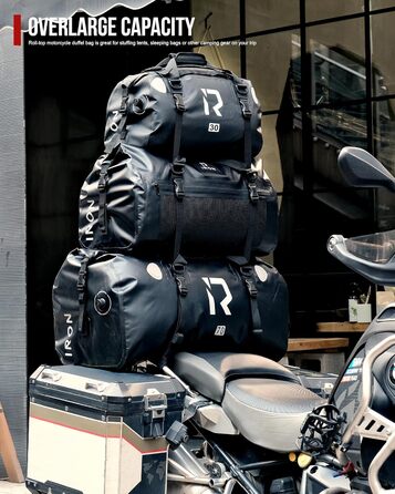 IRON JIA's Motorcycle Bag Luggage Roll Waterproof Motorcycle Rear Bag Saddle Bag Travel Bag with Roll-Sealed Shoulder Straps Suitable for Motorcycle Cycling Camping Watersports - (Black, 50L)