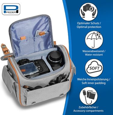 Сумка для камери Pedea Vintage для DSLR/SLR/DLSM, сіра XL з дощем, з аксесуарами та об'єктивами