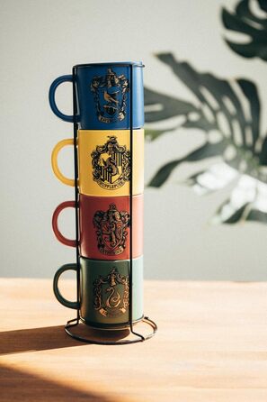 Grupo Erik Harry Potter Coffee Mug Set of 4 Hogwarts Houses - Ceramic Coffee Cups Gryffindor, Slytherin, Ravenclaw and Hufflepuff - Mug Set, each 300 ml