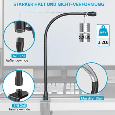 Кріплення для мікрофону Zealsound – регульований штатив-«лебідь» з кріпленням, адаптер 3/8' на 5/8', міцна клямка для столу, сумісний з Blue Snowball, Ice, Spark, SoloCast, 33 см (T19-19 см, лише кріплення)