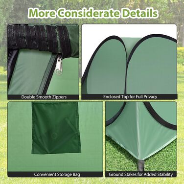 Намет для душу HOMASIS Pop up, зелений, 120x120x190 см - переносний, для кемпінгу, з кишенькою