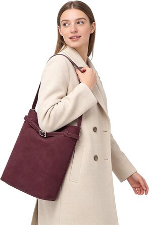 Сумка жіноча Miss Lulu велика шопер-тоут з м'якої PU шкіри, бордова (2-3)