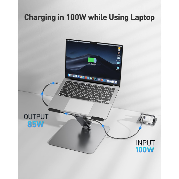 Підставка для ноутбука BENFEI з док-станцією USB-C 6-в-1: HDMI (4K@60Hz), Gigabit LAN, 100W Power Delivery, 10Gbps (1x USB-C 3.2 & 2x USB-A 3.2) – сумісна з MacBook Pro/Air, iPad Pro, XPS, ThinkPad