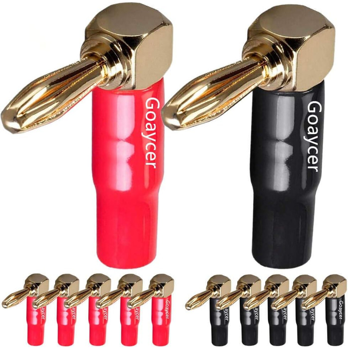Goaycer: 12 шт. бананові конектори для акустичних кабелів, кутові, 24K позолота