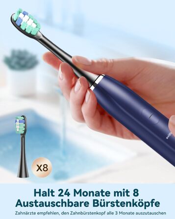 Електрична звукова зубна щітка для дорослих з відбілюючим ефектом - Ultraschall Zahnbürste з 8 насадками, 5 режимами чищення та кейсом для подорожей (Синій)
