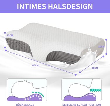 Good Night Neck Pillow Head Pillow Neck Pain Sleep Pillow Ergonomic Head Pillow Memory Foam Pillow for Neck Pain Side Sleepers (65 * 36 * 13/10cm)