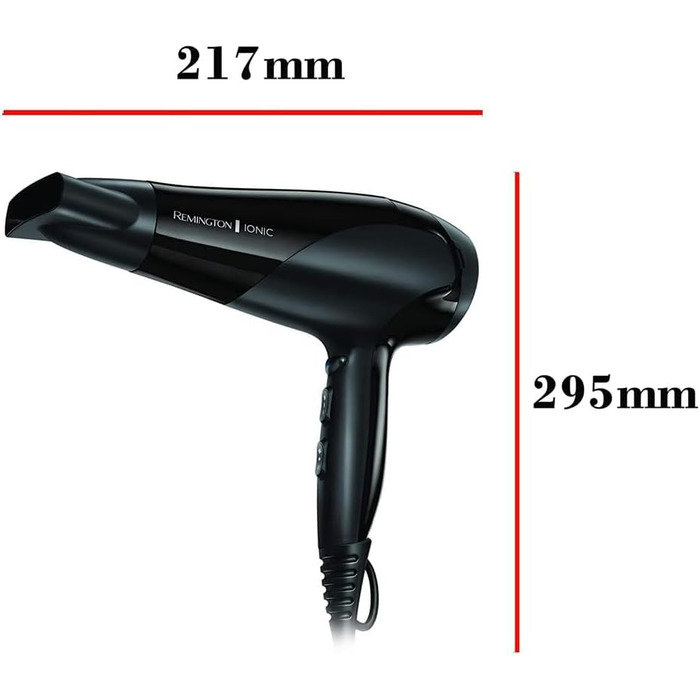 Фен Remington D3198 з іонізацією, чорний (2200W) з насадкою-дифузором та насадкою для укладки, 3 режими нагріву, 2 режими обдування + режим охолодження