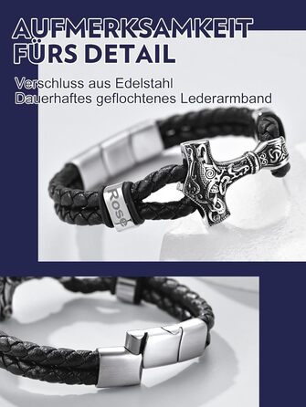 Чоловічий шкіряний браслет Bandmax Mjölnir/Totenkopf/Freimaurerei з гравіюванням, магнітна застібка, 23 см