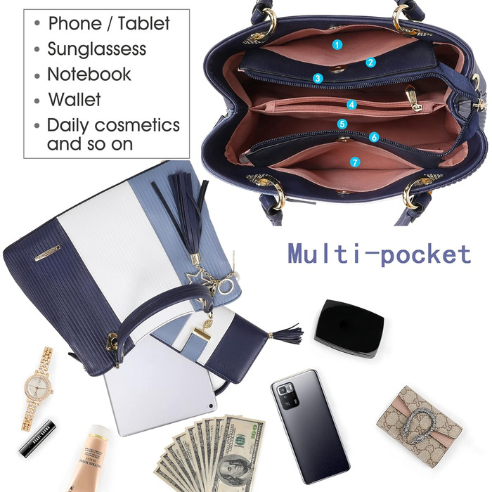 Сумка Pomelo Best жіноча багатокольорова смугаста через плече, темно-синя з внутрішніми кишенями