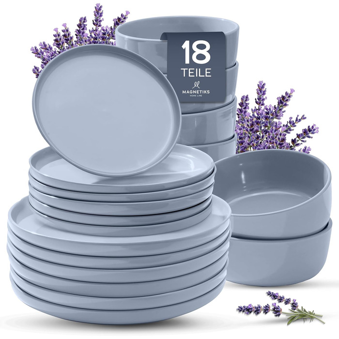 Набір посуду Feinsteinzeug на 6 осіб, 18 частин: міцний та стійкий до подряпин, бежевий глянцевий | Тарілки, тарілки для десерту та миски для 6 осіб - Magnetiks (Лавандова Мгла | 18 частин)