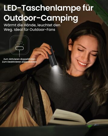 Електричний грієчка для рук Gaiatop 8000mAh з LED-ліхтариком, 2 шт. Магнітний, 3 температури, швидкий нагрів, для жінок, сім'ї, активного відпочинку, чорний