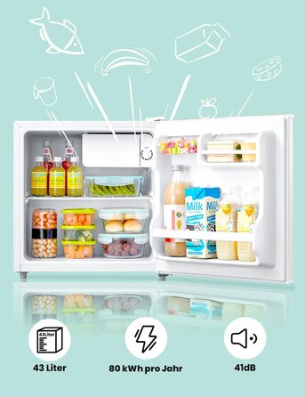 Mini холодильник Comfee RCD50WH2(E) 43L з відділенням для льоду – для дому, офісу, кімнати. Швидке охолодження, регулювання температури, білий колір.