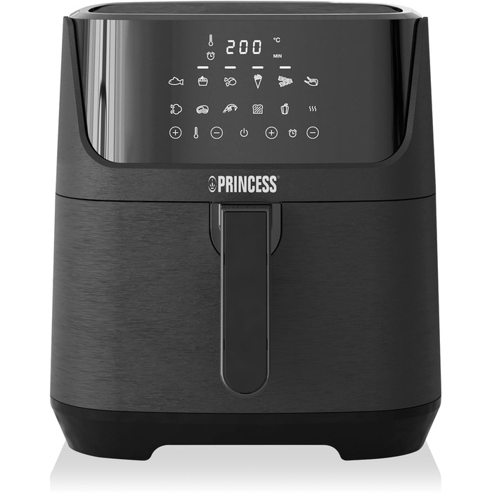 Princess Digital Hot Air Fryer – 6.5 L – with removable divider – 60 percent less energy consumption – Digital touchscreen – 12 programs – Oil-free – Black – 182061 REGULAR 6.5L