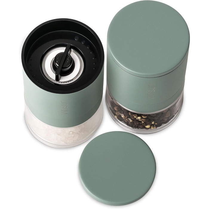 Набір з 2 мельниць для солі та перцю Vinsun - ручні, з регульованим керамічним жорном, нержавіюча сталь, ø51x100mm