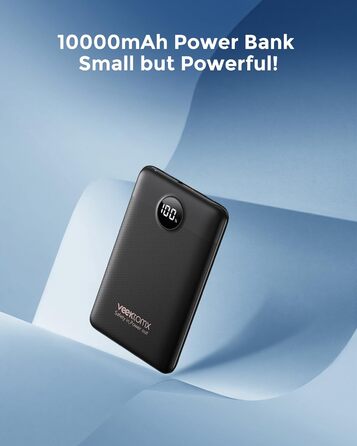 Power Bank VEEKTOMX 10000mAh: Компактний повербанк 22,5W з PD 3.0 та QC 3.0, USB-C, для iPhone/Samsung/Huawei/Xiaomi/AirPods/iPad, чорний