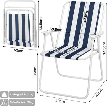 WOLTU Folding Camping Chairs, 2-Piece Set, Folding Chair, Lightweight Fishing Chair with Armrests for Picnic, Outdoor, Hiking, Garden, Balcony, (White+Blue)