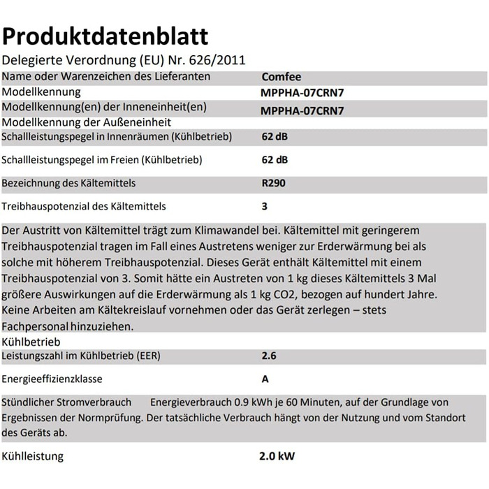 Мобільний кондиціонер Comfee MPPHA-07CRN7, 7000 BTU (2,0kW) - охолодження, вентиляція, осушення, до 68 м³