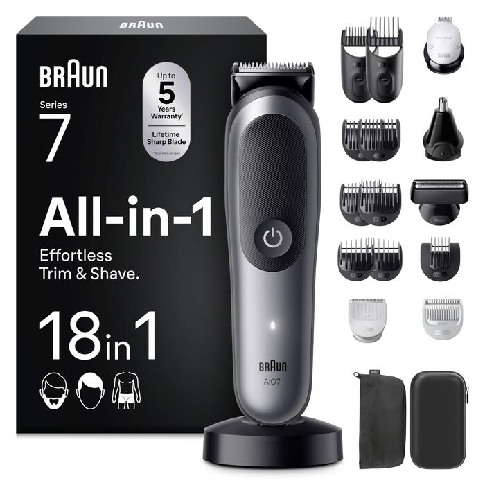 Braun Series 7 All-in-One AIO7545 – Триммер для бороди, волосся та тіла 18-в-1, сірий