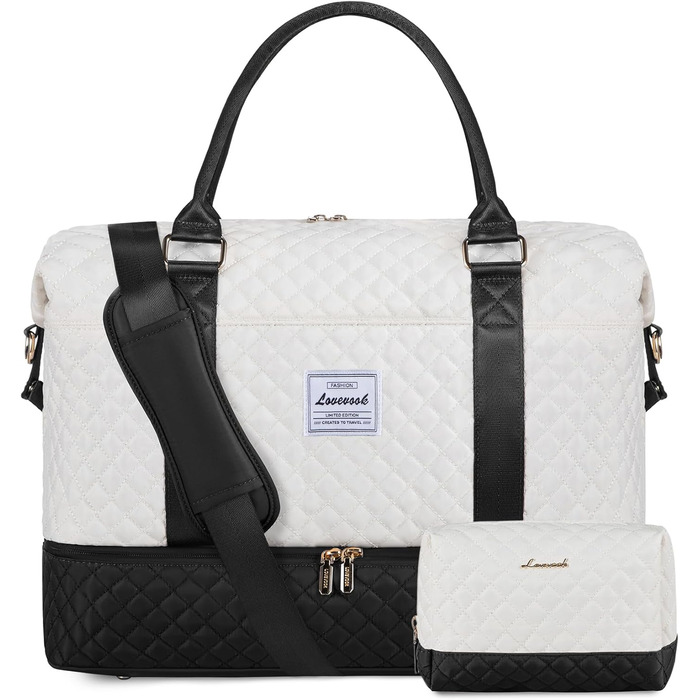 Спортивна дорожня сумка LOVEVOOK для жінок, велика, ручна поклажа, для подорожей, вихідних, сімейного відпочинку, сумка для лікарні/перевдягання, сауна, басейн, XXL, 2 шт. (Бежевий, Чорний)