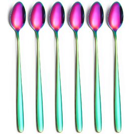 Набір ложок для лате макіато, 6 шт., 19.8 см, нержавіюча сталь. Ідеально для кави, коктейлів, десертів