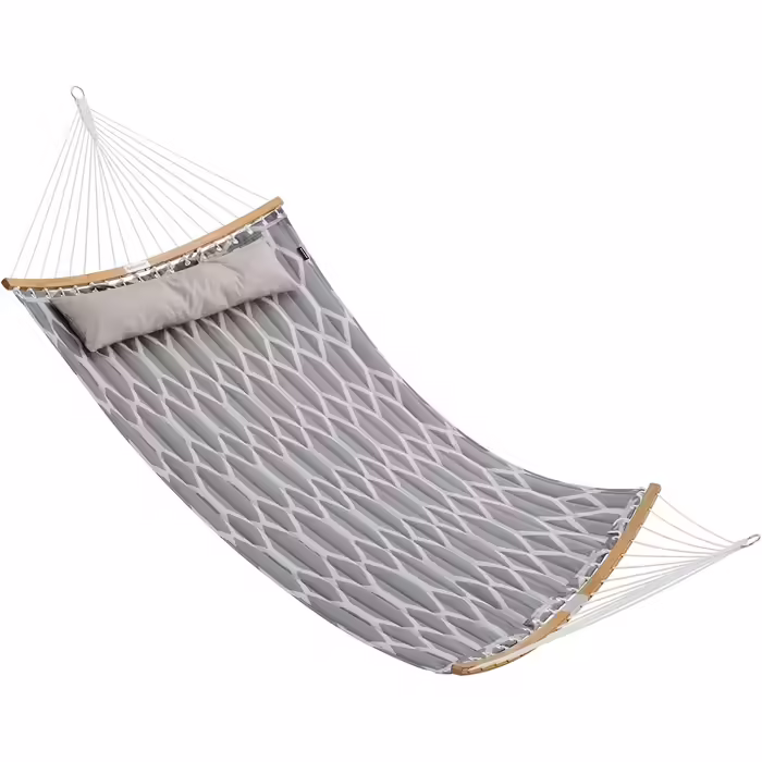 SONGMICS Hammock, Padded, Quilted, with Detachable Curved Bamboo Poles, with Headrest, 200 x 140 cm, Supports up to 225 kg, Gray and Beige Diamond Pattern GDC034G02