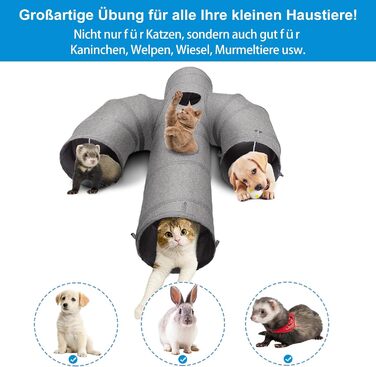 Cat Tunnel Toy, Collapsible Cat Tunnel for Indoor Cats, Interactive Peek-a-Boo Hole, Pet Tunnel with Cat Wand Toy (Cactus Shape, L-120CM, Dia-30CM)