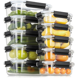 Набір контейнерів для зберігання їжі з кришкою, 20 шт. (10 контейнерів, 10 кришок), безпечні для миття в посудомийній машині, морозильної камери та мікрохвильової печі, витікання запобігаються, сучасний дизайн, чорний колір (FE1537)