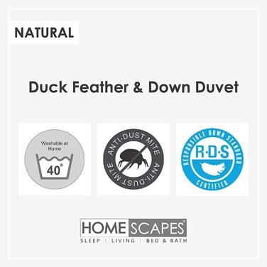 Homescapes Extra Warm Winter Comforter, 260 cm x 220 cm, Down Comforter Warmth Class 5-6 (85% Down Feathers and 15% Down) Quilted Comforter Öko-Tex Certified 260 x 220 cm
