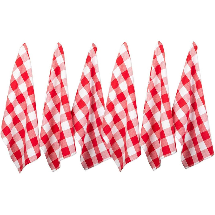 Urban Villa Kitchen Towels, Premium Quality, Dishcloths made from 100% Cotton, Mitered Corners, Ultra-Soft (Size 51x76 cm) Red/White Highly Absorbent Bar and Dish Towels - (Set of 6)