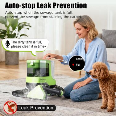 Пылесос для мытья с паром AAOBOSI, 17KPa, для ковров и обивки, с голосовым оповещением, самоочистка, 4 насадки, 1800W, зеленый - для диванів, авто, килимів та сходи